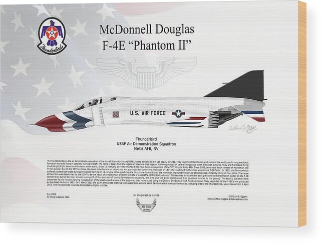 Mcdonnell Douglas Wood Print featuring the digital art McDonnell Douglas F-4E Phantom II Thunderbird #11 by Arthur Eggers