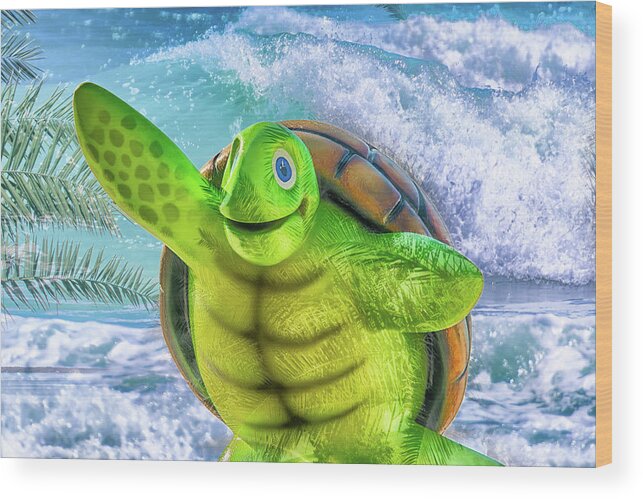 Sea Turtle Wood Print featuring the mixed media 10731 Myrtle the Turtle by Pamela Williams