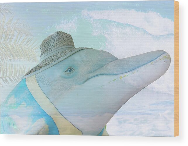 Dolphin Wood Print featuring the mixed media 10732 Flipper by Pamela Williams