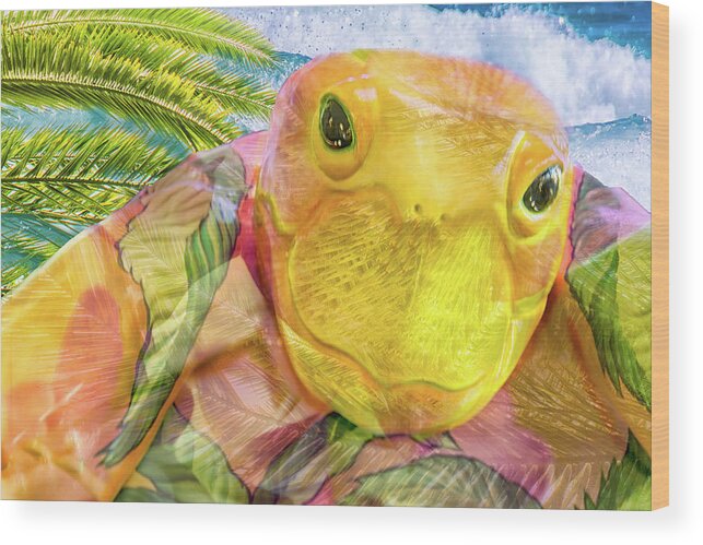 Sea Turtle Wood Print featuring the mixed media 10795 Sea Turtle by Pamela Williams