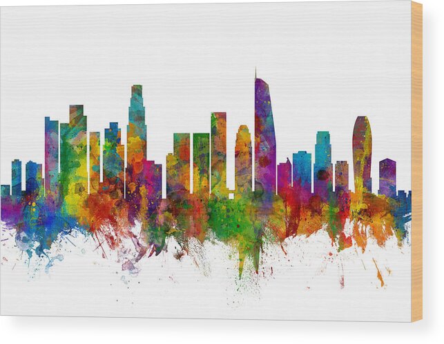 Los Angeles Wood Print featuring the digital art Los Angeles California Skyline #12 by Michael Tompsett