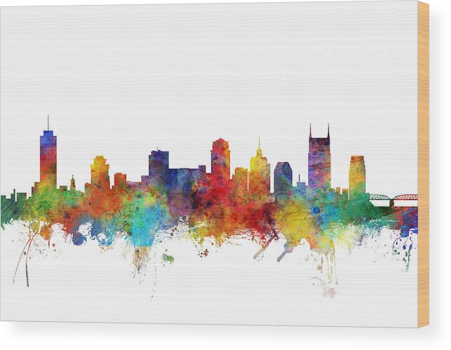 Nashville Wood Print featuring the digital art Nashville Tennessee Skyline #14 by Michael Tompsett