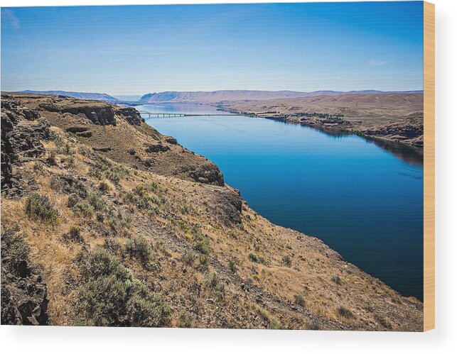 River Wood Print featuring the photograph Wanapum Lake Colombia River Wild Horses Monument and canyons #16 by Alex Grichenko