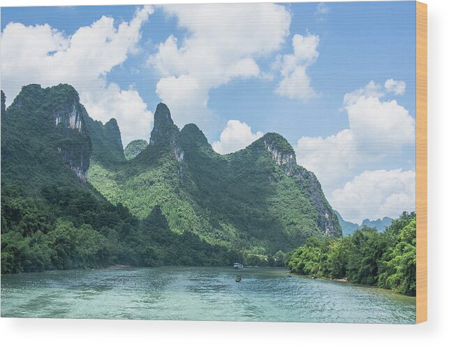 River Wood Print featuring the photograph Lijiang River and karst mountains scenery #17 by Carl Ning