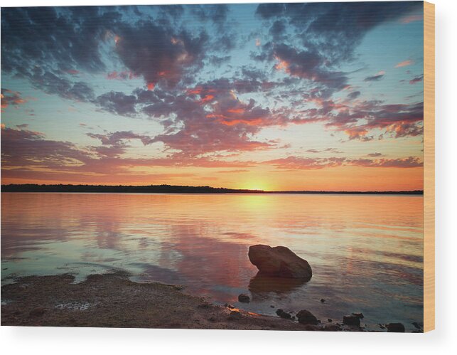 Nature Wood Print featuring the photograph Lake Sunset 46 by Ricky Barnard