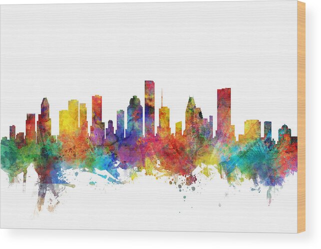 Houston Wood Print featuring the digital art Houston Texas Skyline #19 by Michael Tompsett