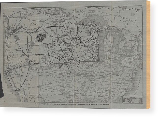Train Maps Wood Print featuring the photograph 1912 Chicago and North Western National Route Map by Chicago and North Western Historical Society