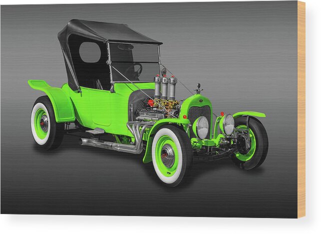 Frank J Benz Wood Print featuring the photograph 1923 Ford T-Bucket Roadster - 1923FDTBUCKETFA9997 by Frank J Benz