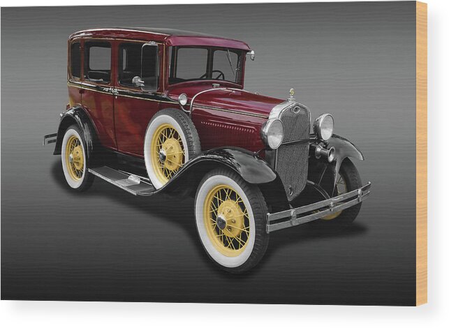 Frank J Benz Wood Print featuring the photograph 1930 Ford Model A Fordor Town Sedan - 1930FORD2DSEDFA9869 by Frank J Benz