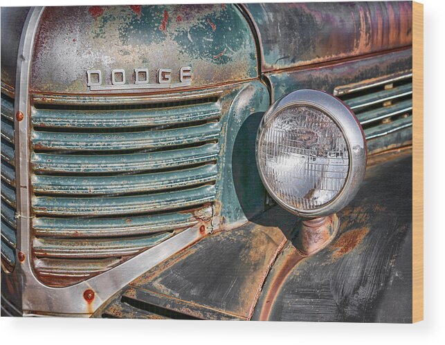 1940s Dodge Truck Wood Print featuring the photograph 1940s Dodge Truck Front Grill and Headlight by Gigi Ebert