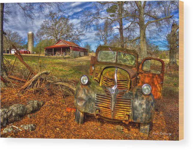 Reid Callaway Retired Wood Print featuring the photograph Retired 1947 Dodge Dump Truck Farming Landscape Art by Reid Callaway