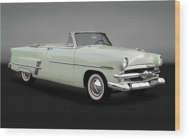 Frank J Benz Wood Print featuring the photograph 1953 Ford Customline Sunliner 2 Door Convertible -  1953fordcustomsunlinergry170651 by Frank J Benz