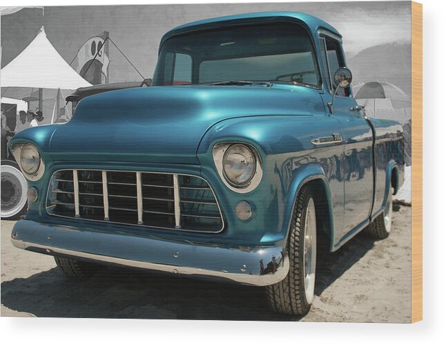1955 Wood Print featuring the photograph 1955 Blue Chevy 3100 Pickup by Daniel Adams