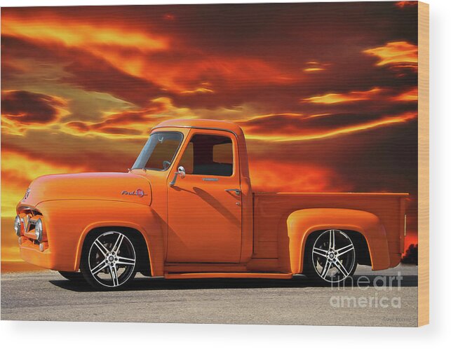 Automobile Wood Print featuring the photograph 1955 Ford F100 Pickup 'Orange Kissed' II by Dave Koontz