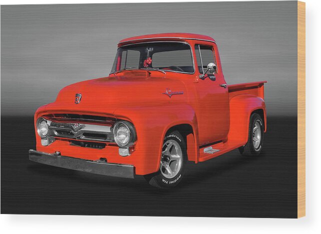 Frank J Benz Wood Print featuring the photograph 1956 Ford F100 Custom Cab - 56FORDF100GRY9822 by Frank J Benz