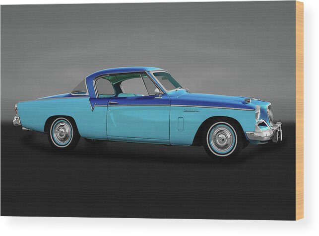 Frank J Benz Wood Print featuring the photograph 1956 Studebaker Sky Hawk Coupe - 1956Studebakerskyhawkgry170517 by Frank J Benz
