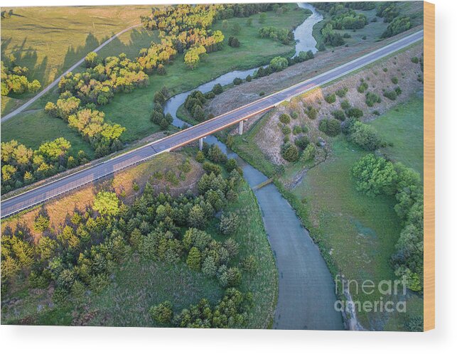 Dismal River Wood Print featuring the photograph aerial view of Dismal River in Nebraska #2 by Marek Uliasz
