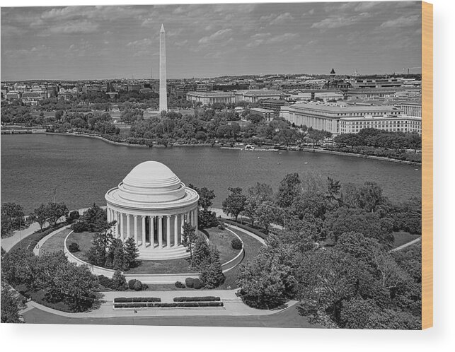 Aerial View Wood Print featuring the photograph Aerial view of Jefferson Memorial and Washington Monument #2 by Mountain Dreams