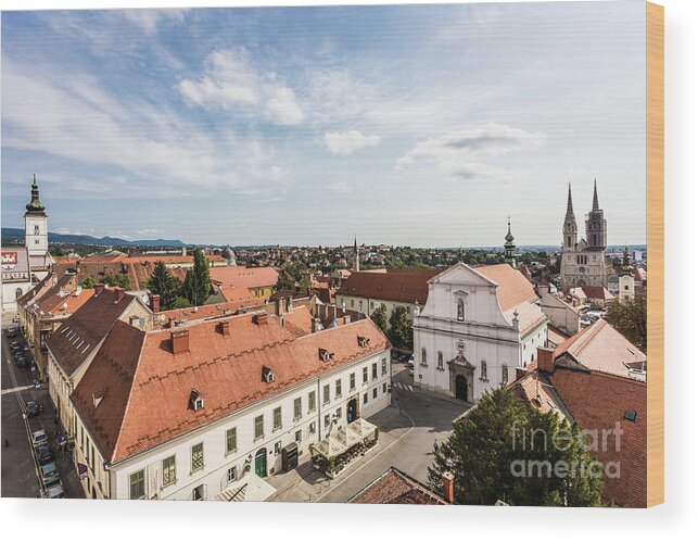 Balkans Wood Print featuring the photograph Aerial view of Zagreb in Croatia #2 by Didier Marti