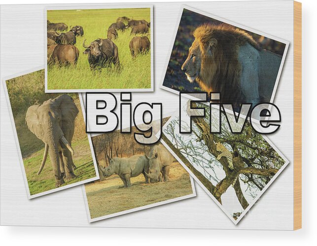 Big Five Wood Print featuring the photograph African Big Five #2 by Benny Marty