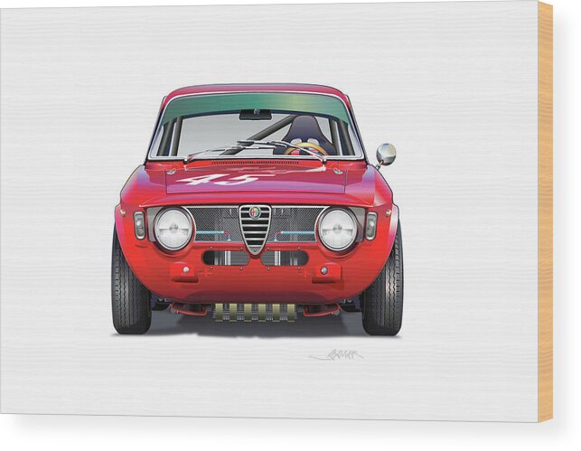 Alfa Romeo Gtv Illustration Wood Print featuring the digital art Alfa romeo GTV illustration #1 by Alain Jamar