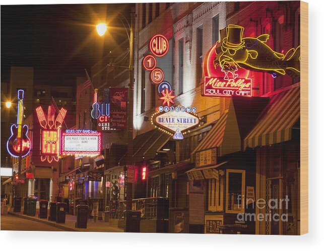 Memphis Wood Print featuring the photograph Beale Street in Downtown Memphis Tennessee #2 by Anthony Totah