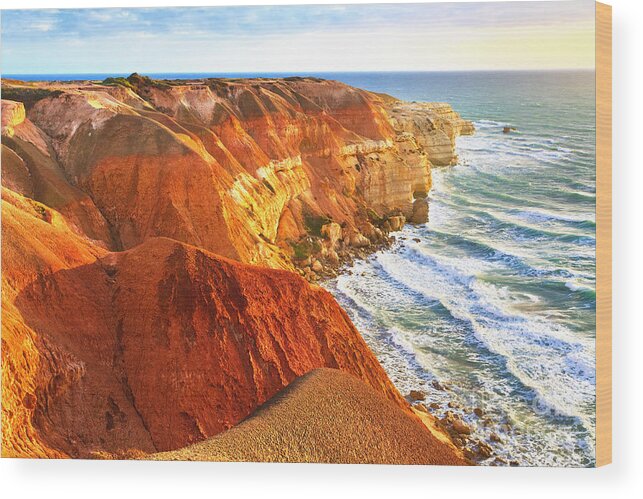 Blanche Point Beach Seascape Clay Cliffs Erosion Sea Ocean Coast Coastal Feurieu Peninsula South Australia Australian Wood Print featuring the photograph Blanche Point #1 by Bill Robinson