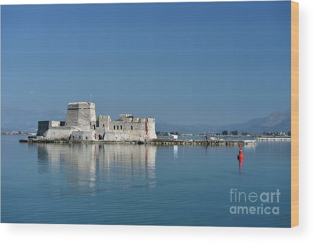 Nafplio; Nafplion; Old; City; Town; Peloponnesus; Peloponnese; Argolis; Argolida; Greece; Greek; Hellas; Europe; European; Vacation; Holidays; Touristic; Tourism; Travel; Trip; Voyage; Journey; Sea; Bourtzi Wood Print featuring the photograph Bourtzi fortress #2 by George Atsametakis