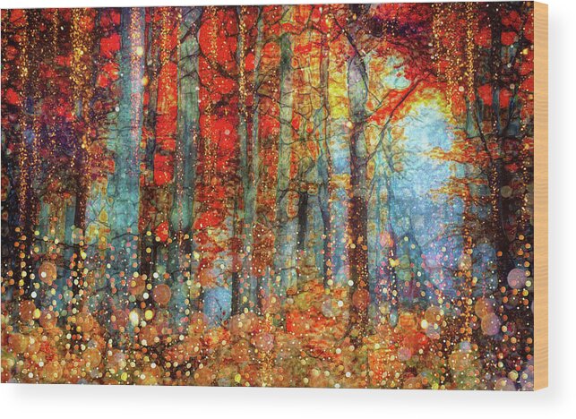 Golden Autumn Wood Print featuring the mixed media Golden Autumn #2 by Lilia S