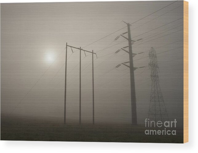 Snohomish Valley Wood Print featuring the photograph Large Transmission Towers in Fog #2 by Jim Corwin