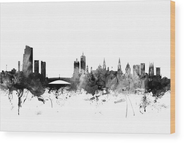 City Wood Print featuring the digital art Leeds England Skyline #2 by Michael Tompsett