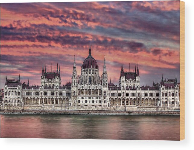 Budapest Wood Print featuring the photograph Pink Parliament by Peter Kennett