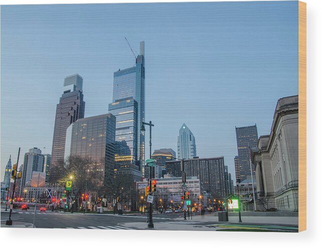 City Hall Wood Print featuring the photograph Philadelphia Cityscape in the Morning #2 by Bill Cannon