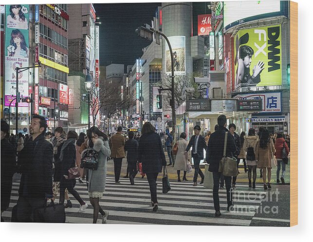 Shibuya Wood Print featuring the photograph Shibuya Crossing, Tokyo Japan by Perry Rodriguez