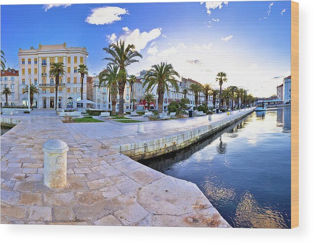 Split Wood Print featuring the photograph Split waterfront panoramic view from pier #2 by Brch Photography