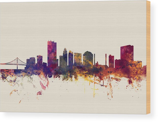 City Wood Print featuring the digital art Toledo Ohio Skyline #2 by Michael Tompsett