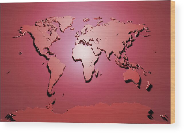 Map Of The World Wood Print featuring the digital art World Map in Red #2 by Michael Tompsett