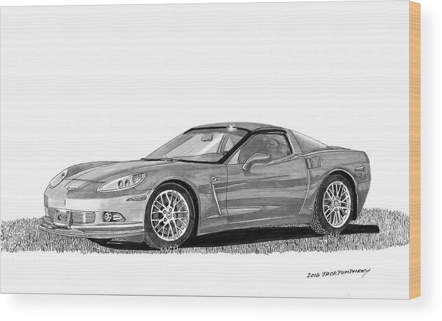 American Muscle Cars Wood Print featuring the painting Corvette Roadster, Silver Ghost by Jack Pumphrey