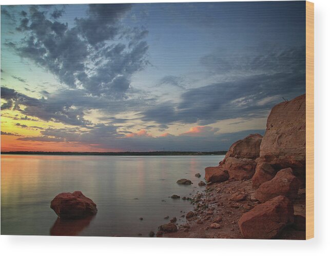 Nature Wood Print featuring the photograph Lake Sunset 45 by Ricky Barnard