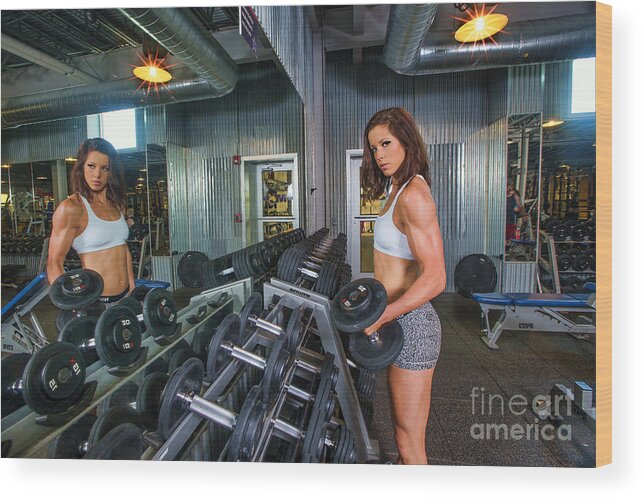 Model Wood Print featuring the photograph Model Emily working out in gym #25 by Dan Friend