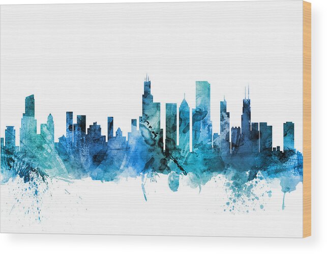 Chicago Wood Print featuring the digital art Chicago Illinois Skyline #27 by Michael Tompsett