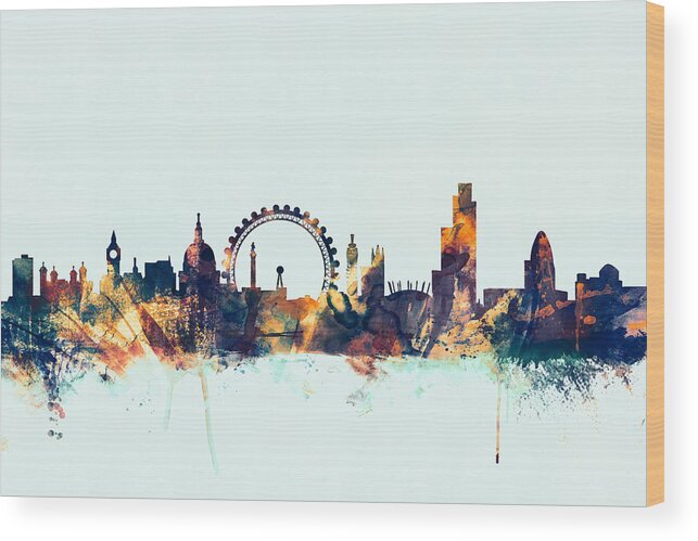 London Wood Print featuring the digital art London England Skyline #28 by Michael Tompsett
