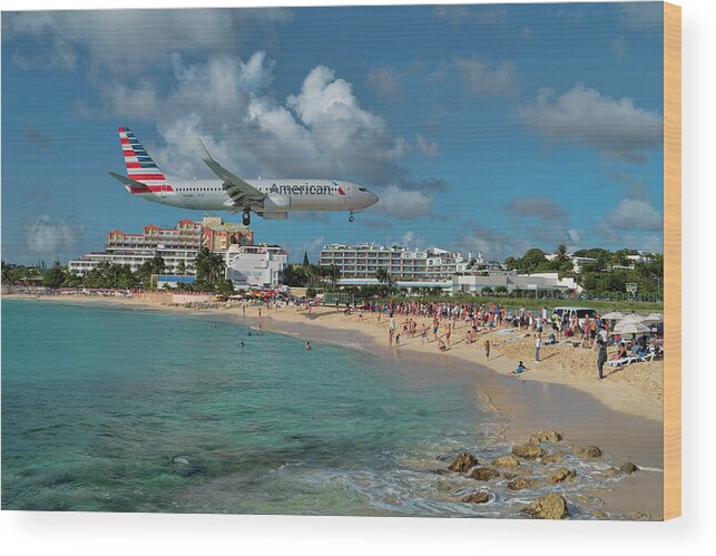 American Wood Print featuring the photograph American Airlines at St. Maarten #3 by David Gleeson