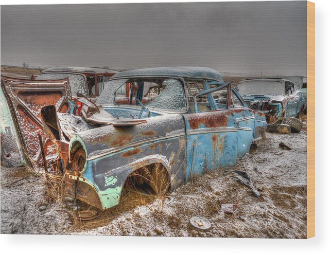 Junkyard Cars Wood Print featuring the photograph Chillin #3 by Craig Incardone