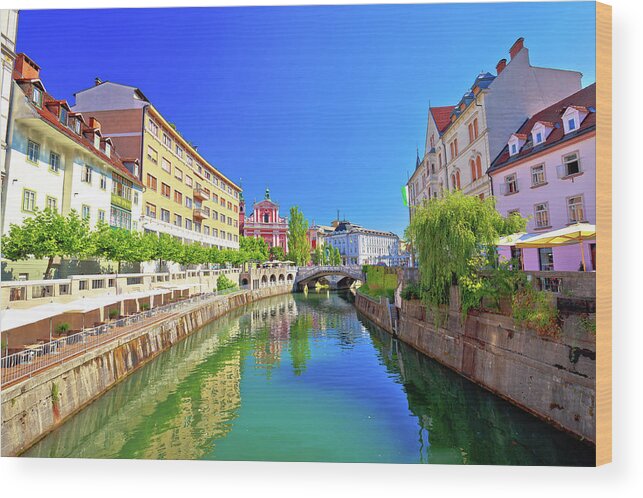 Capital Wood Print featuring the photograph City of Ljubljana historic riverfont view #3 by Brch Photography
