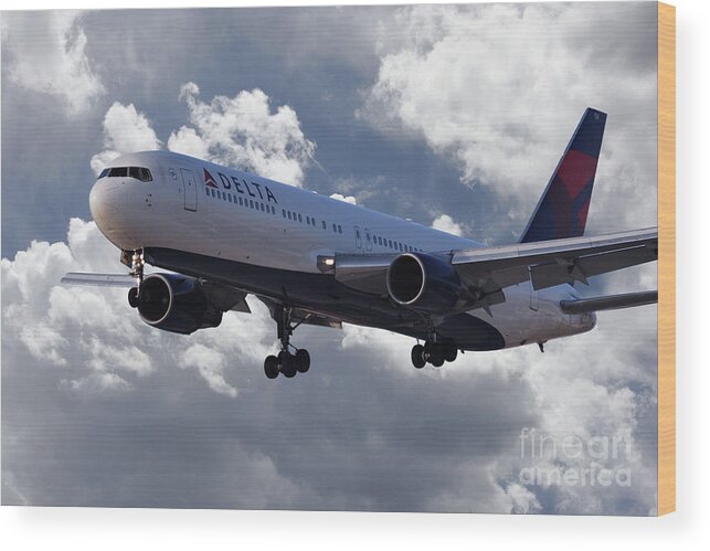Delta Wood Print featuring the digital art Delta Airlines Boeing 767 #3 by Airpower Art