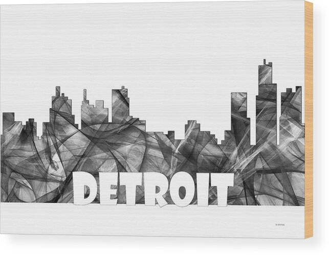 Detroit Michigan Skyline Wood Print featuring the digital art Detroit Michigan Skyline #3 by Marlene Watson