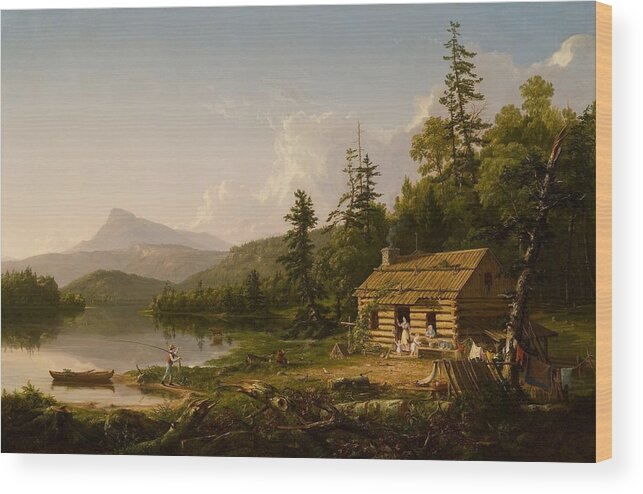 Home In The Woods Wood Print featuring the painting Home in the Woods by Thomas Cole