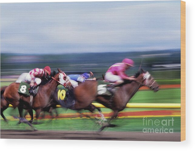Motion Wood Print featuring the photograph Horse Race #3 by Jim Corwin