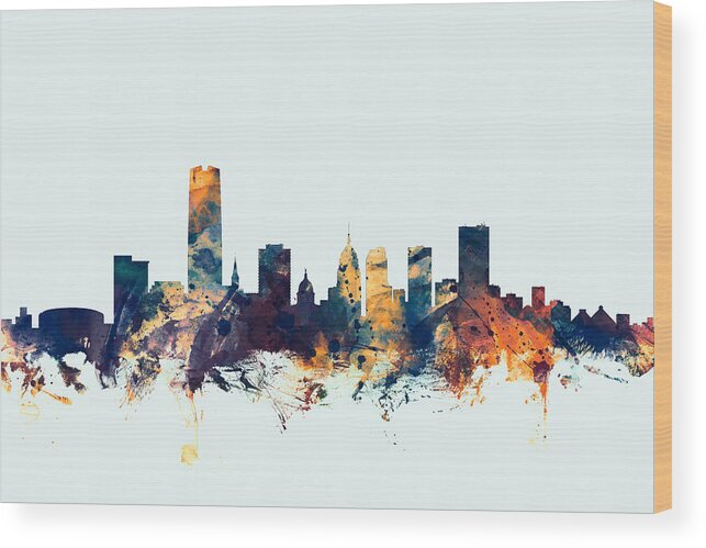 United States Wood Print featuring the digital art Oklahoma City Skyline #3 by Michael Tompsett